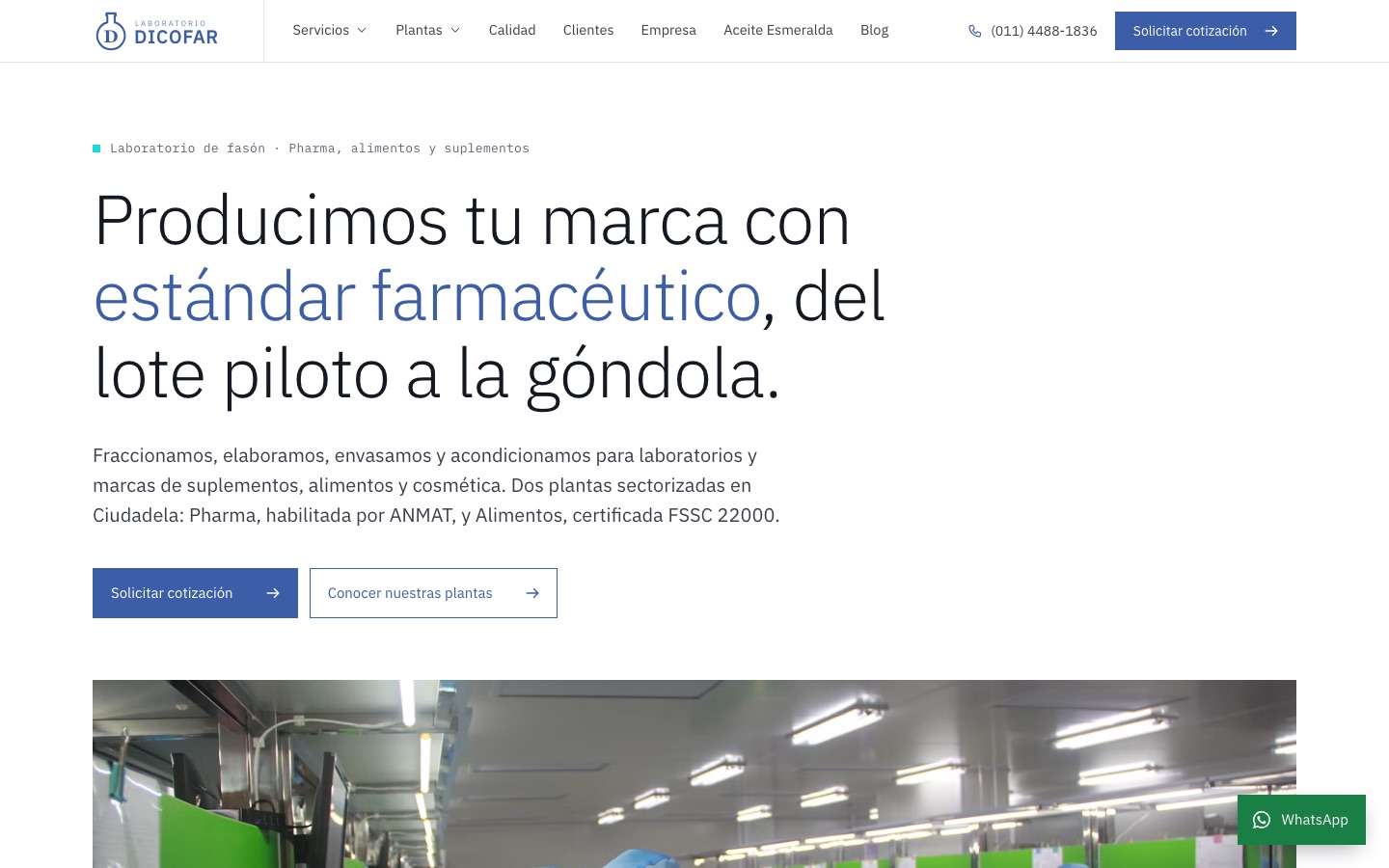 Sitio web del Laboratorio Dicofar, fasón farmacéutico y de suplementos en Ciudadela